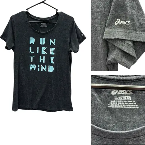 ASICS  Run Like The Wind Heathered Gray Athletic Graphic Tee Short Sleeve Size XL