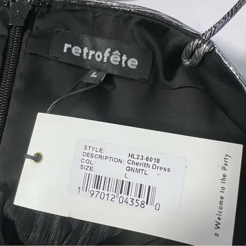 NEW Retrofete Cherith Pleated Dress Silver Gunmetal Sz L Size L
