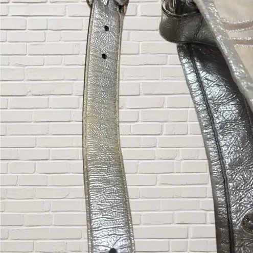 Coach  Signature Metallic Silver Hobo Shoulder Bag Purse B1225-15731 Pink Lining