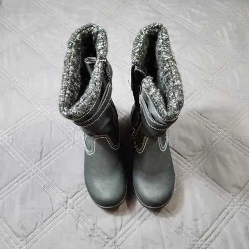 Totes Boots Women"s 6M Kappa Winter Gray Faux Leather Zip Faux Fur Round Toe Size 6