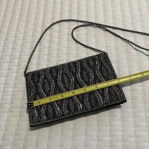 Women’s Black & Clear Beaded Bead Thin Shoulder Bag Evening Purse