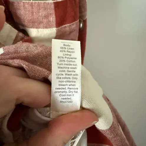 C Est. 1946 Linen Cotton Blend Midi Dress in Red and White Checkered Size M Size M