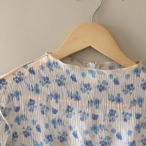 transparent floral long sleeve top Blue