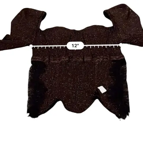 Elliatt RTR Cassie Lace-Trimmed Metallic Ribbed Knit 3/4 Sleeve Top Sz L