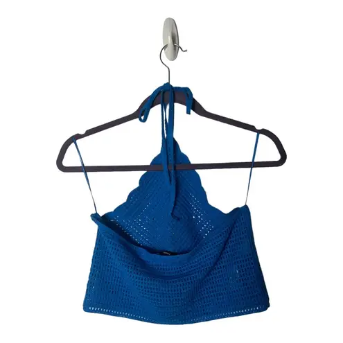 Mango MNG  SZ S blue crochet halter cropped top