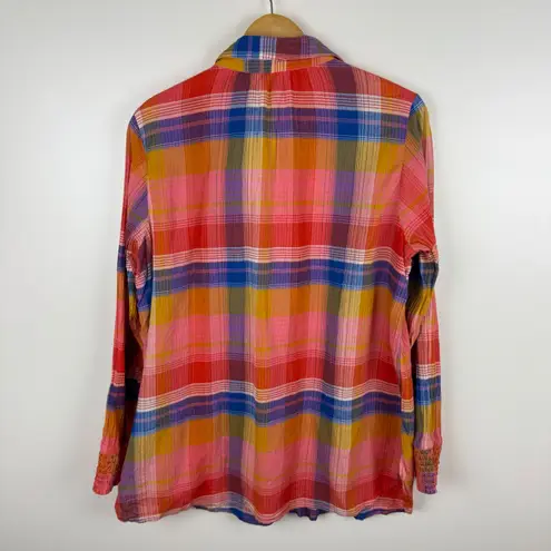 Soft Surroundings Womens Plaid Button Down Top Size XL Colorful Crinkle Vibrant - Image 4