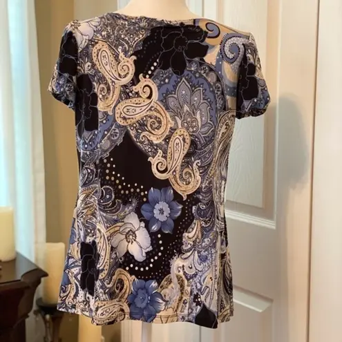 Dress Barn Womens Tops Summer Short Sleeve Casual Loose Blouse Fashion Round Neck Size L