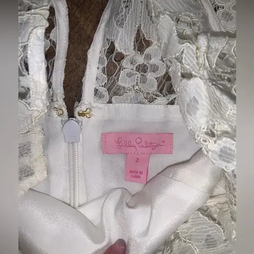 Lilly Pulitzer  Mila lace white & gold embroidered designer spring formal dress