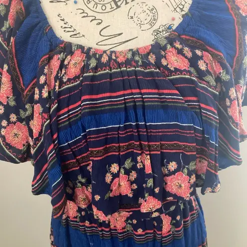 Democracy Midi Dress Off Shoulder Flounce Car Wash Slits Floral Multicolor L