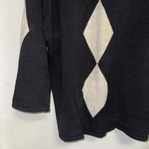 Vtg 80's 90's Y2K Contempo Casuals Black Ivory Harlequin Tunic Sweater Women's M Size M