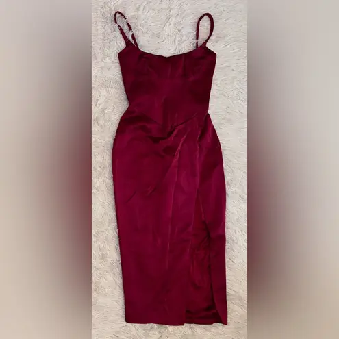 House Of CB NWOT Casimira Wine Satin Corset Midi Dress sz XS