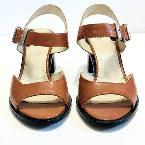 Jill Sander Tobacco Brown Chunky Black Heel Buckle Sandals Heels Shoes Size 36