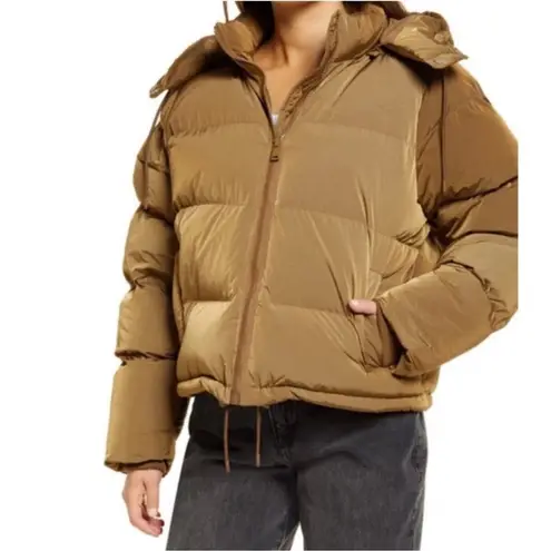 Good American NEW  Iridescent Puffer Jacket With Removable Hood Sepia Size 2 M