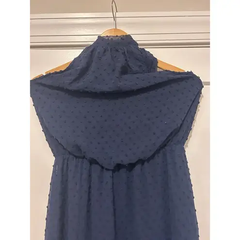 Pretty Garden Halter Backless Maxi Dress Women’s Size Medium Navy Blue Lined Dot