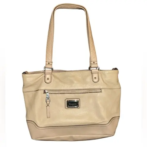 Stone Mountain Genuine Beige Leather Shoulder Bag with Black Accents Authentic