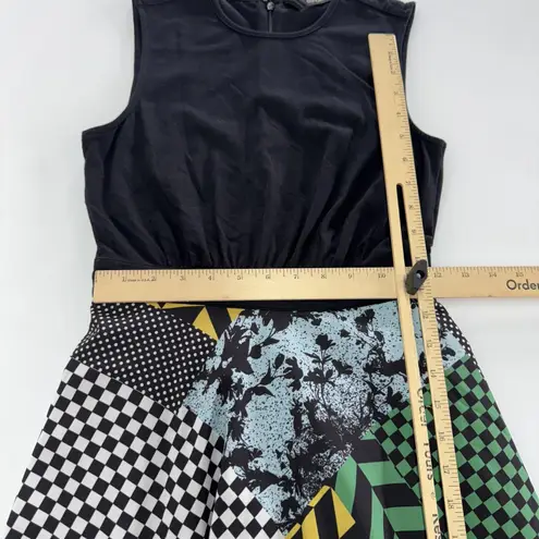 Eshakti Dress Womens 2 Black Multi Patchwork Sleeveless A-Line Fit Flare Retro