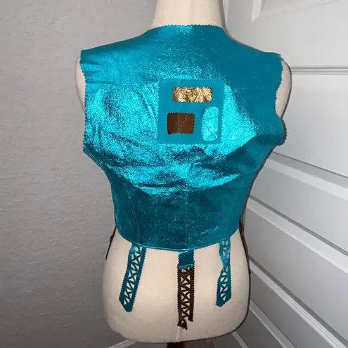 Legatte Jeans Vintage Metallic Leather Tie Front Decorative Vest Size S/M *No Size,