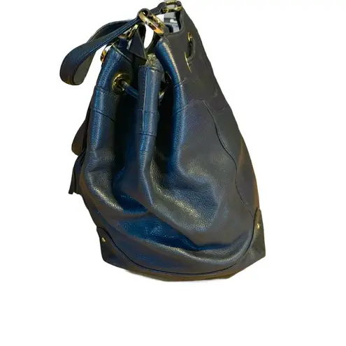 MCM BLUE LEATHER DRAWSTRING TOTE BAG WITH TASSEL & STUD DECORATIONS