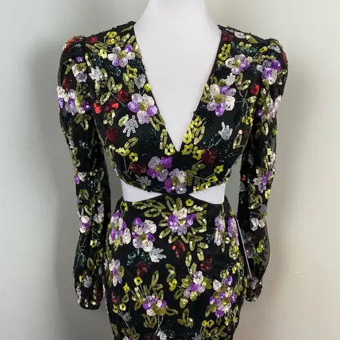 Mac Duggal Floral Sequined Cutout Waist Formal Gown Size 4 $598 5566