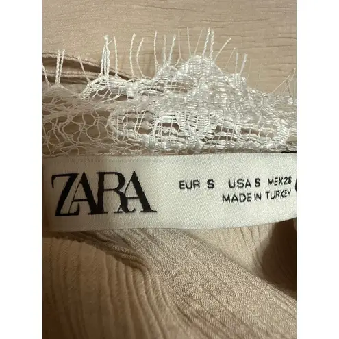 ZARA NEW  Beige Tan Asymmetrical Cami V Neck Lace One Shoulder Blouse Top Size S