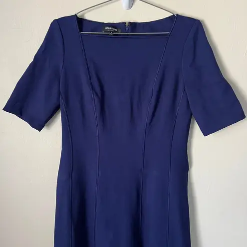 Lafayette 148 Short Sleeve A Line Dress in Navy Blue