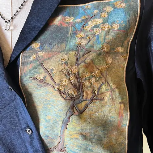 Van Gogh Museum Amsterdam Cotton Silk Button Down Shirt Blossoming Pear Tree M Blue Size M