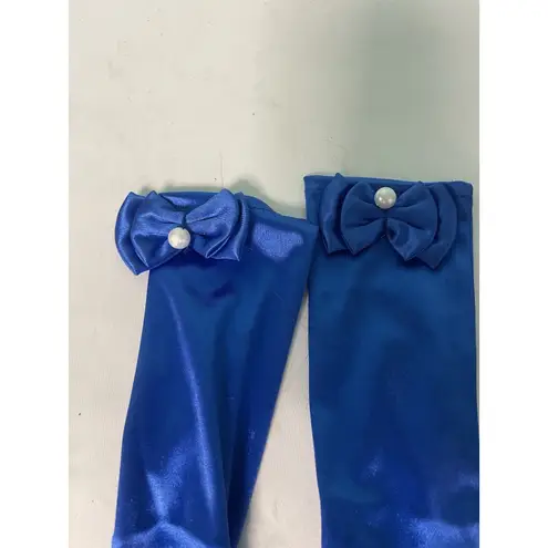 NEW BLUE NYLON SATIN SPANDEX FORMAL OPERA GLOVES Size 4