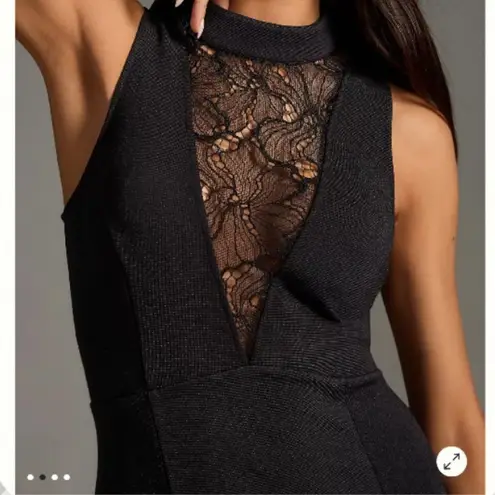 Anthropologie  Mock-Neck Lace-Inset Fit & Flare BlackDress NEW Size Medium