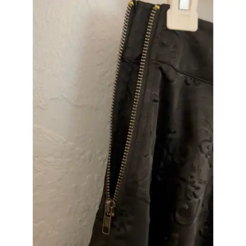 Mine Mini Skirt Womens S Black Faux Satin Flowy W/ Embossed Pattern Preppy