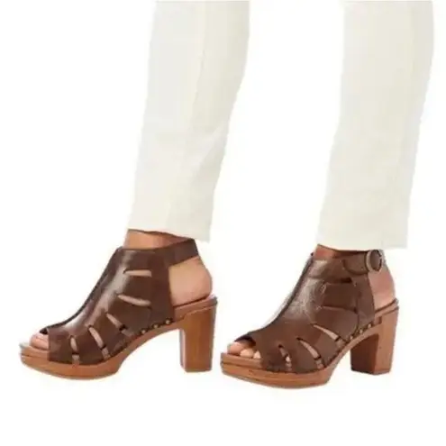 Dansko Demetra Heeled Open Toe Leather Sandal W's Sz 41 Brown Western City Chic