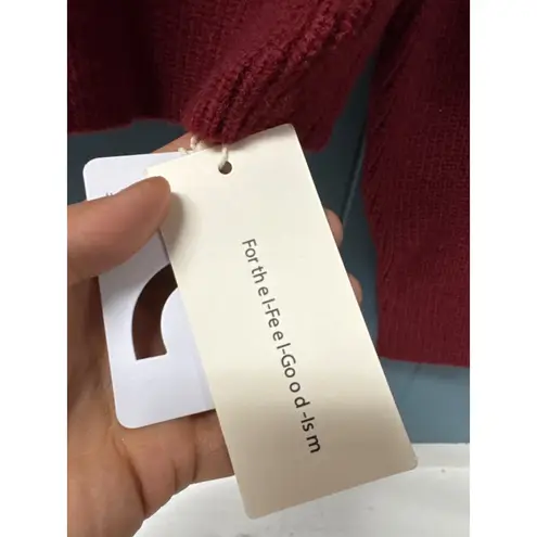 CriMMENSE Mock Neck Sweater Ribbed Knit Pullover Burgundy White Stitch M/L Red Size M