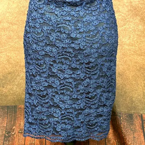 Aidan Mattox Beaded Lace Cocktail Dress Dark Navy Blue 2