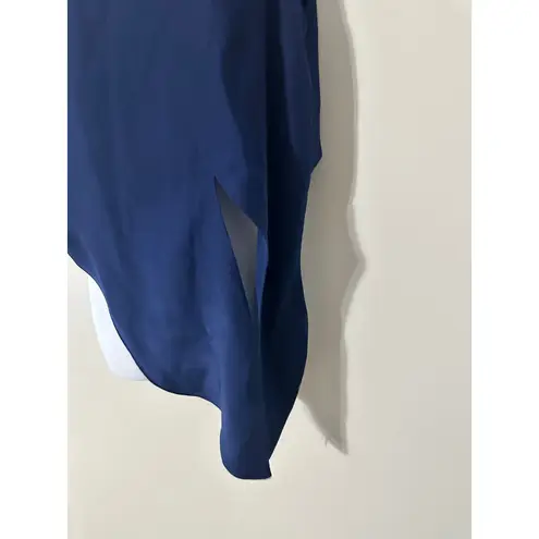 Emerson Thorpe Navy Blue 100% Silk Sleeveless Tie Front Cropped Blouse Top S