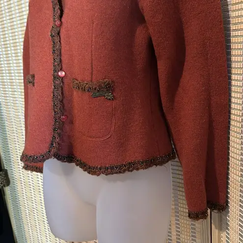 Mat Collection Orange Brown Beaded Cropped Pure Wool Jacket Blazer Small
