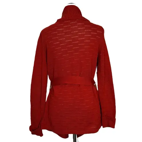Lafayette 148 Belted Cardigan Sweater Jacket Size M Ribbed Textured Capsule Boho Orange Size M