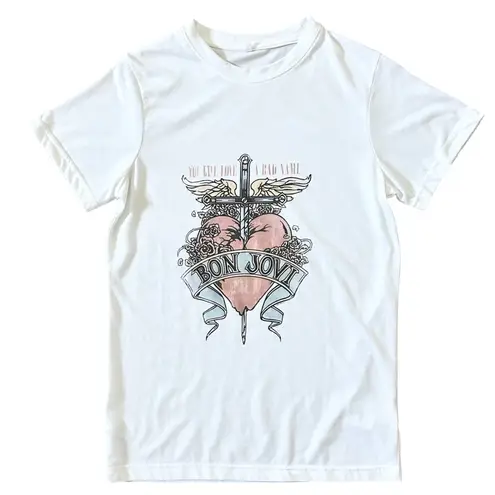 American Classics Bon Jovi Vintage Style Short Sleeve Band Tee White Size Small