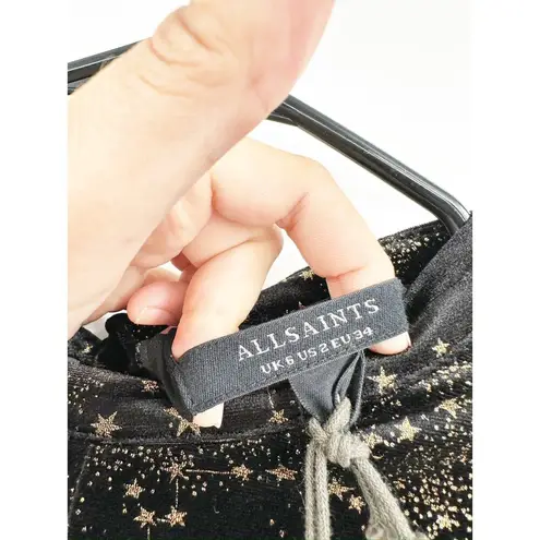 ALL SAINTS Jemima Star Black Gold Velvet Wrap Dress Size 2 NEW