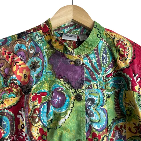 Chico's  1 Women Jacket M Colorful Paisley Whimsy Artsy Boho Maximalist Eclectic‎