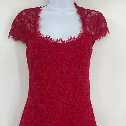 Red Lace Bodycon Dress Sz S Holiday Jump Apparel Party Sexy Glam Fringe Y2K NYE