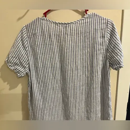 Christian Siriano Women’s Small 100% Linen Striped Blue/White Short Sleeves Top Blue