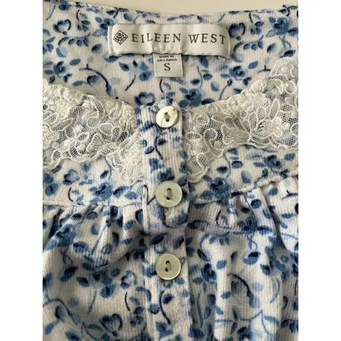Eileen West Ladies Small Blue Floral Polyester Blend Long Sleeves Cottage White