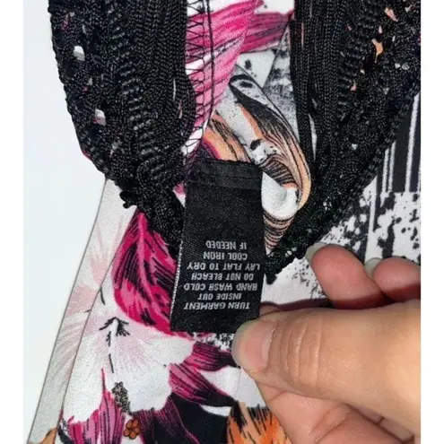 Zac & Rachel Abstract Floral Fringe Tank Top Sz M Women’s Hawaiian Black Size M