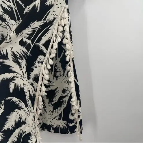 BEACH COVERUP From Thailand Fringe Pom Pom Side Slits B&W Swim Pool Sexy Small Black