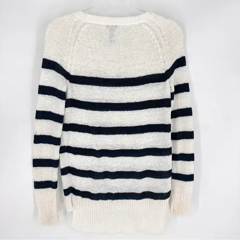 Only Mine Crew Neck Loose Knit Nautical Sweater White with Navy Stripes Medium