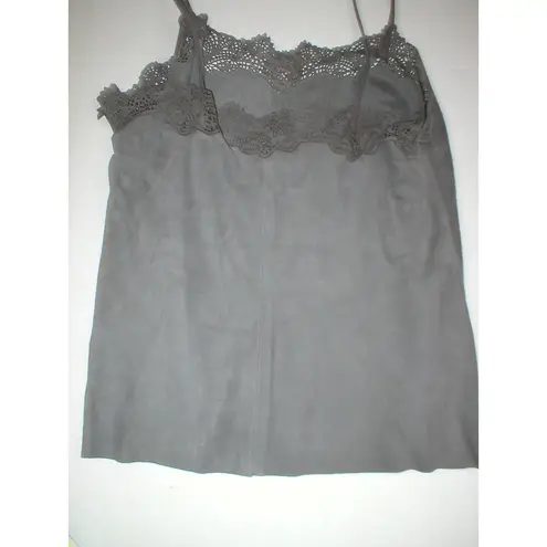 Womens New Ralph Lauren $398 NWT Gray Leather Suede Lace Tank Top Cami Nice 10