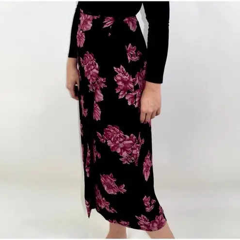 Vintage Floral Midi Skirt Black Size 10