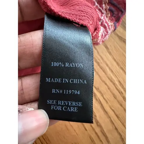 Artesia Embroidered Open Cardigan Kimono Swim Cover Up Size XL Lightweight Red