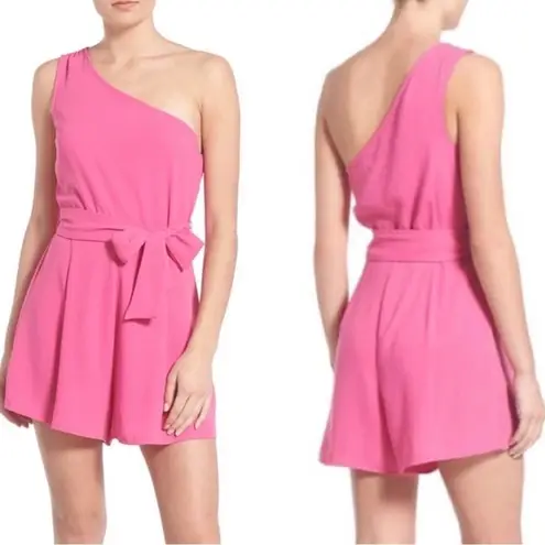 Leith  Pretty in Pink Belted One-Shoulder Romper Size M