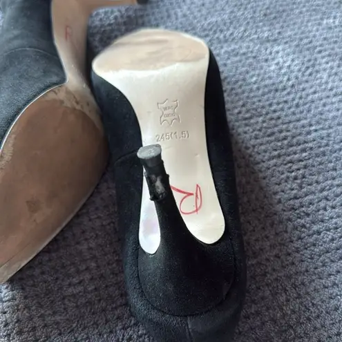 Alomore Black Suede Rhinestone Bow Flats 7.5 Pointed Toe Leather Sole heels