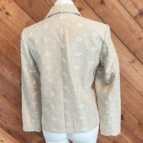Maggy London Silk Floral Embroidered Blazer Jacket Beige Single Breasted 6